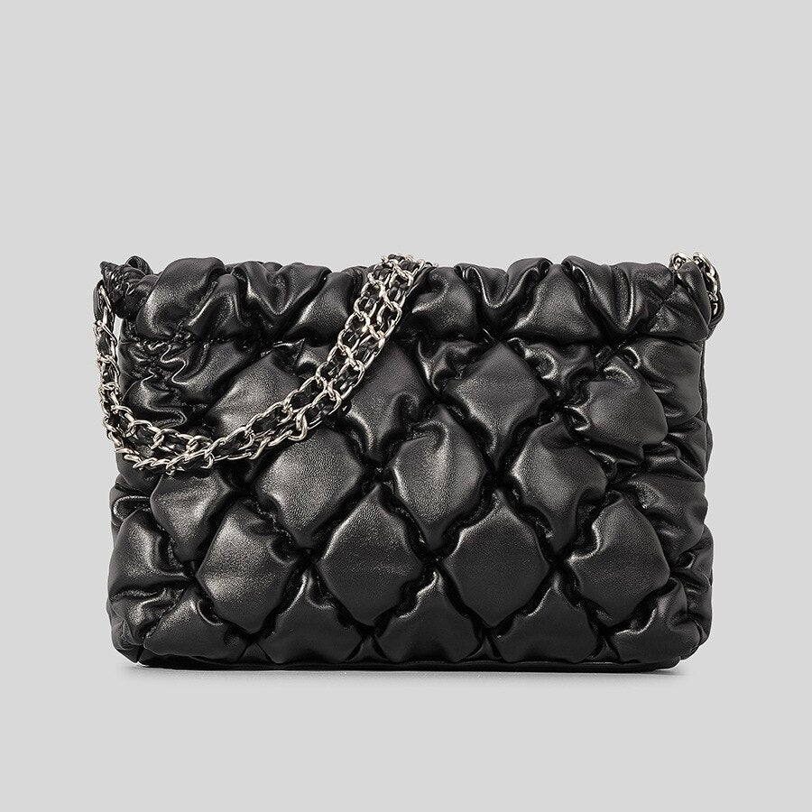 Fashion Lingge Quilted Chains Women Shoulder Bags Padded Handbags Luxury Pu Leather Crossbody Bag Soft Puffy Winter Purses 2023