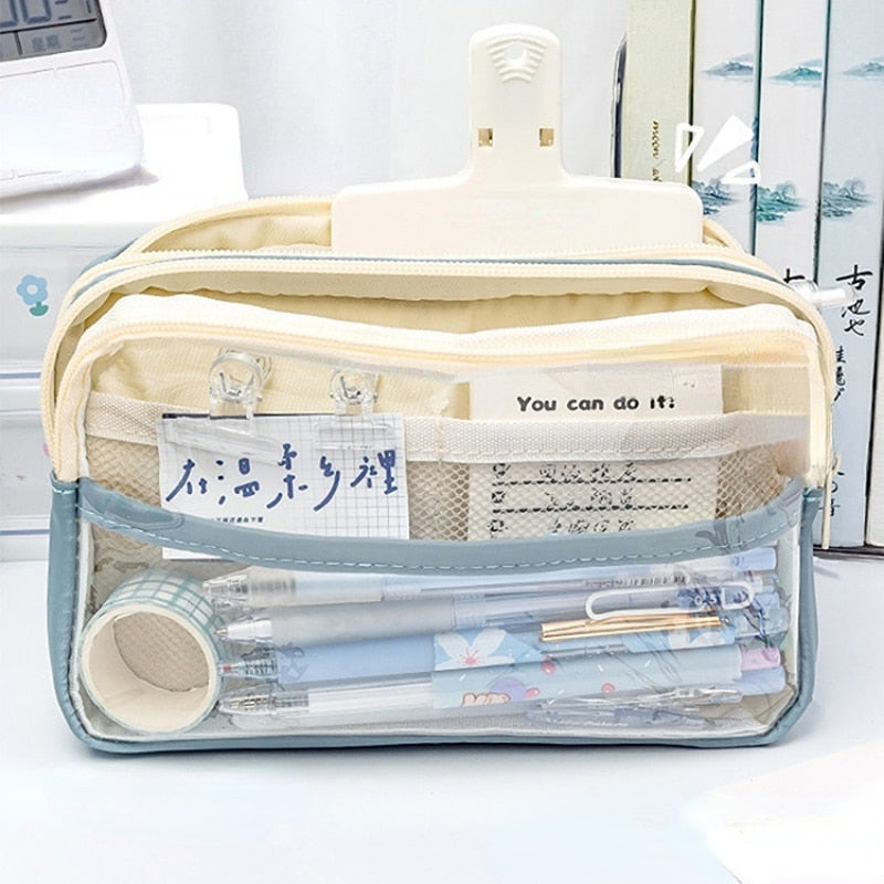 Transparent Pencil Bag Super Large Capacity Girl Stationery Holder Box Student Zipper Pencil Pouch Children School Supplies