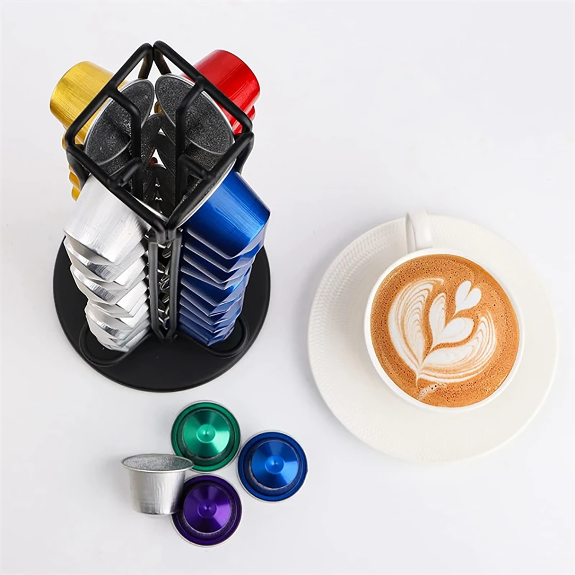 40PCS Nespresso Capsule Pod Holder Stand Rack Display Coffee Capsules Plating Black Metal Holders Rotatable Racks High Quality