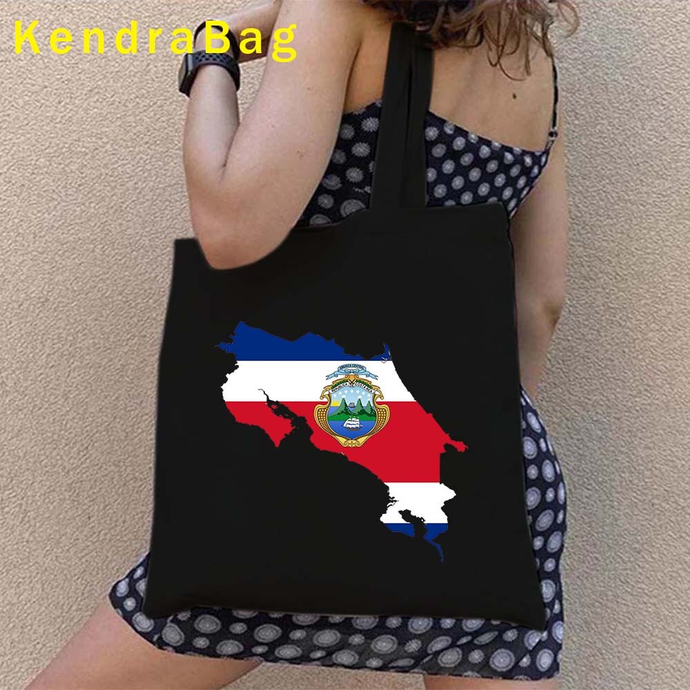 Vintage Arms of Costa Rica Country Map Flag San Jose Girl Soccer Gift Sunset Love Heart Shopper Canvas Tote Bag Shopping Handbag