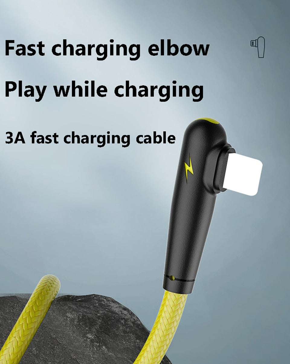 3A USB Charger Cable 90 Degree Elbow Data Line Cable for iPhone