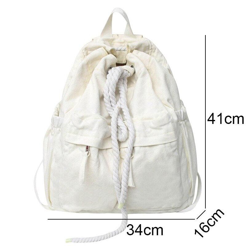 Ladies Canvas Vintage Girl Leisure Drawstring Book Bag Female Brown Laptop College Backpack Women Travel School Bag Fashion Cool