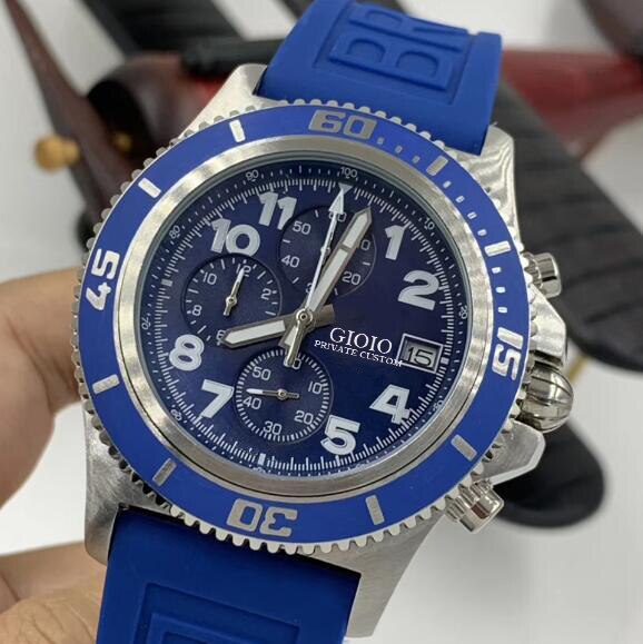 SuperOcean Blue Mens Watch Quartz Chronograph Rubber