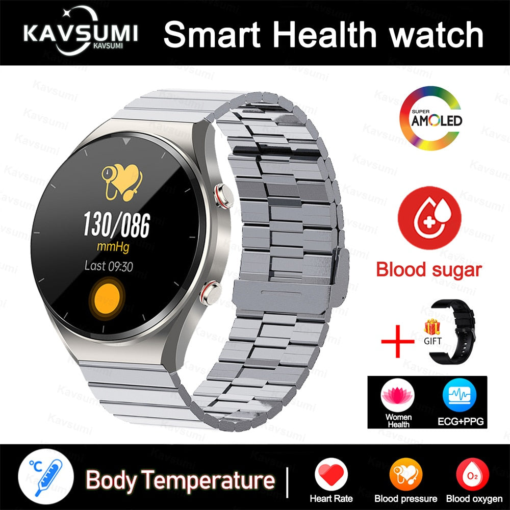 2023 New Non-Invasive Blood Glucose Smart Watch Men Full Touch Screen Sport Fitness Watches Bluetooth For Android ios Smartwatch