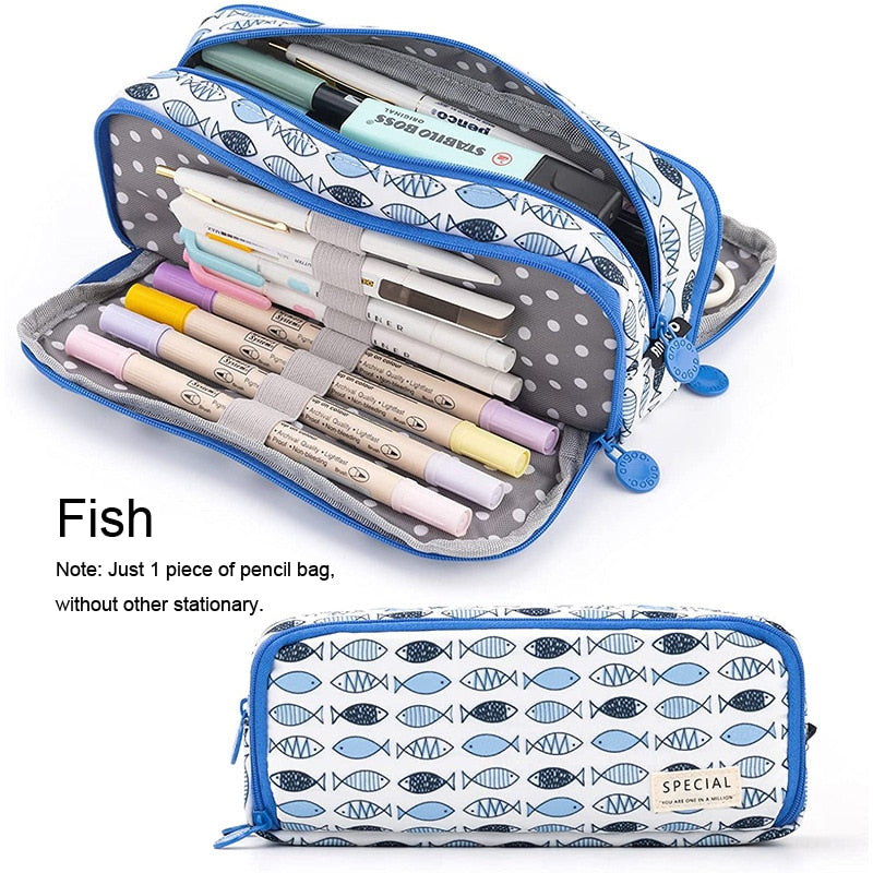 3 or 4 Compartment Purple Large Pencil Case Pen Bag School Student Pencil Cases Cosmetic Bag Stationery Organizer Office Supply