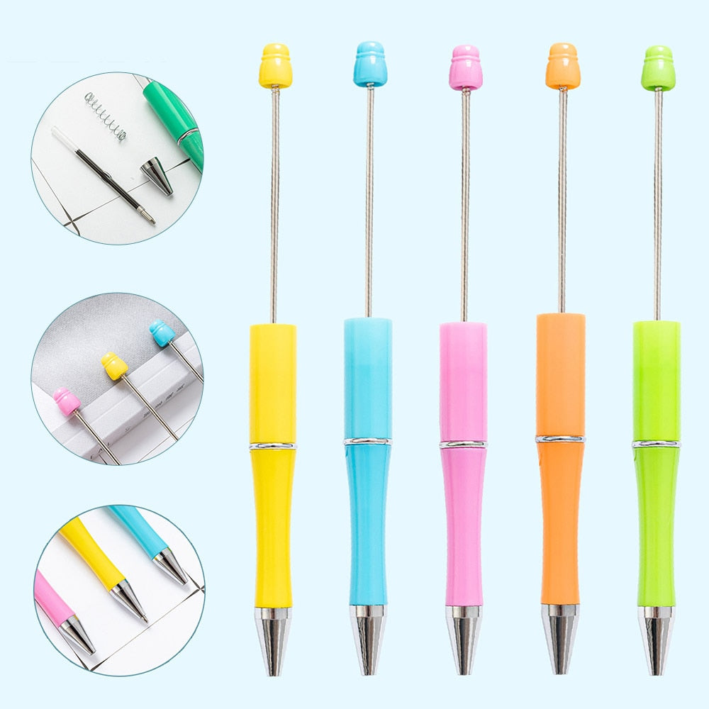 Kovict 5Pcs Ballpoint Pen DIY Bead Pen Plastic Beading School Office Writing Supplies Stationery Wedding Gift