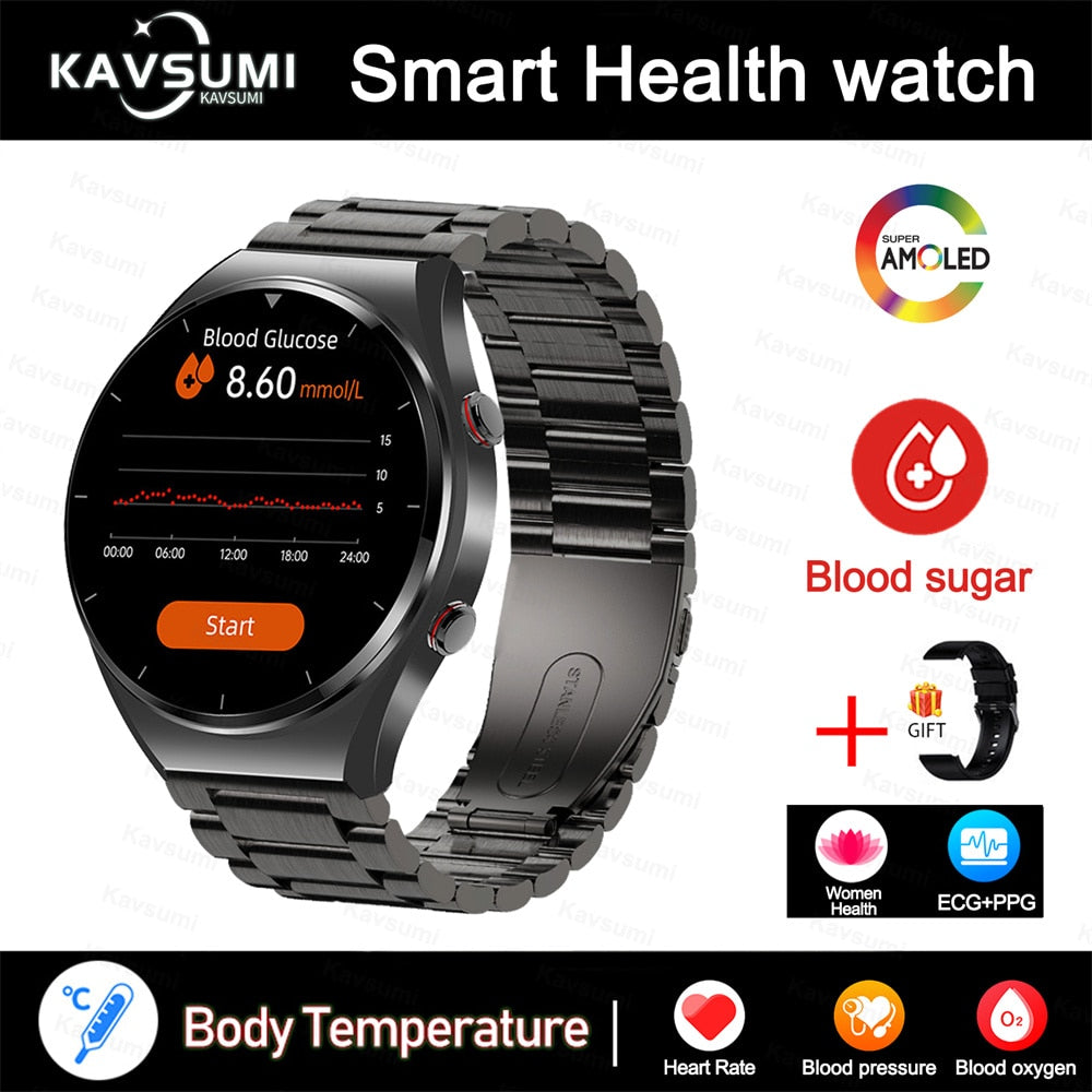 2023 New Non-Invasive Blood Glucose Smart Watch Men Full Touch Screen Sport Fitness Watches Bluetooth For Android ios Smartwatch