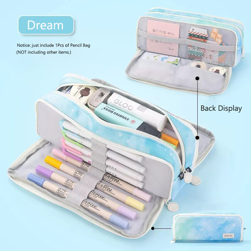 3 or 4 Compartment Purple Large Pencil Case Pen Bag School Student Pencil Cases Cosmetic Bag Stationery Organizer Office Supply