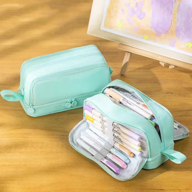 3 or 4 Compartment Purple Large Pencil Case Pen Bag School Student Pencil Cases Cosmetic Bag Stationery Organizer Office Supply