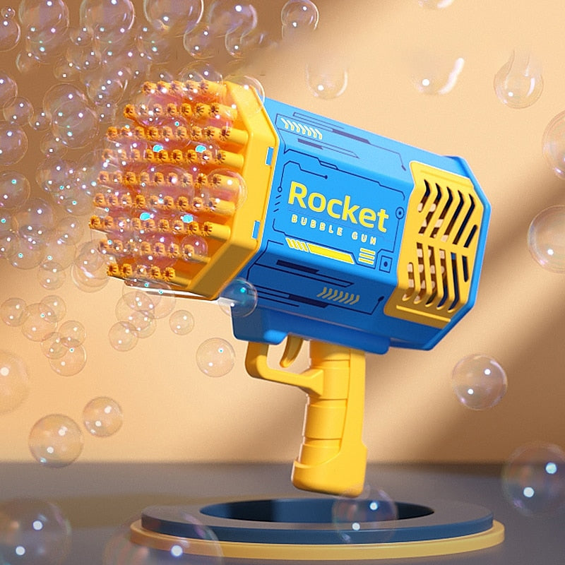 Bubble Gun Kids Toys Rocket 69 Holes Soap Bubbles Machine Gun Shape Automatic Blower With Light Pomperos Outdoor Toy Gifts Party