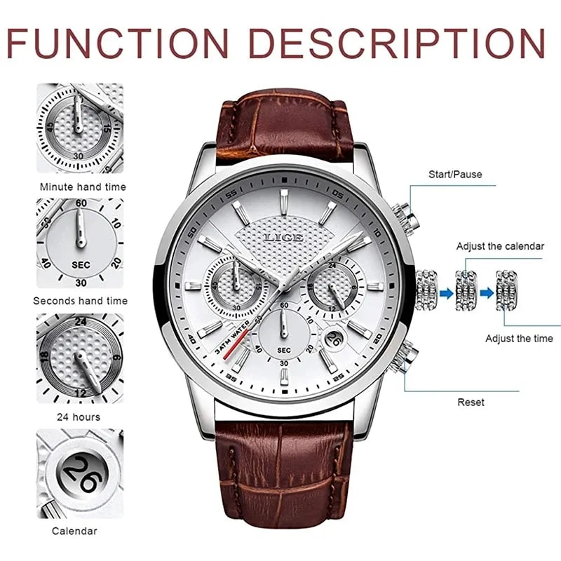 Watches Mens 2023 Top Brand Luxury Casual Leather Quartz Men Watch Man Business Clock Male Sport Waterproof Date Chronograph