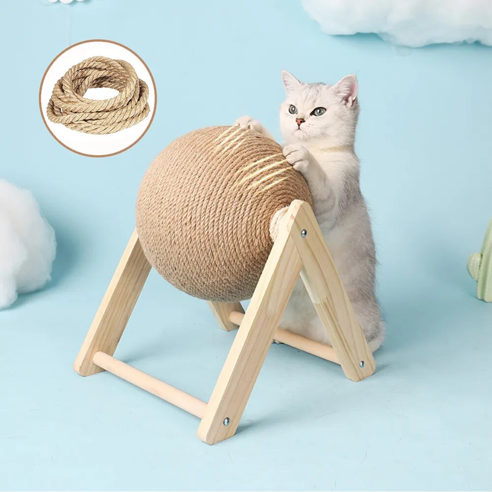 Cat Scratcher Toy, Pet Scratching Ball, Wood Stand, Kitten Sisal Rope, Ball Board, Grinding Paws, Furniture Supplies Accessories