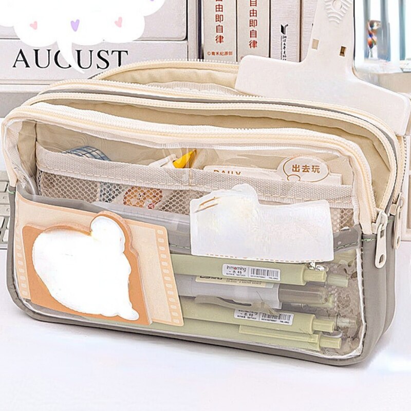 Transparent Pencil Bag Super Large Capacity Girl Stationery Holder Box Student Zipper Pencil Pouch Children School Supplies