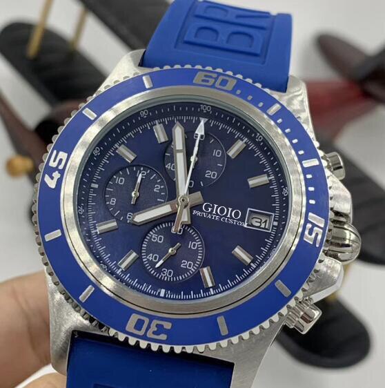 SuperOcean Blue Mens Watch Quartz Chronograph Rubber