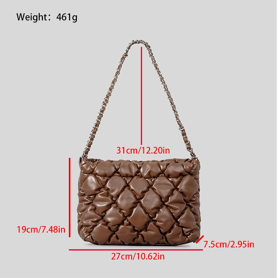 Fashion Lingge Quilted Chains Women Shoulder Bags Padded Handbags Luxury Pu Leather Crossbody Bag Soft Puffy Winter Purses 2023