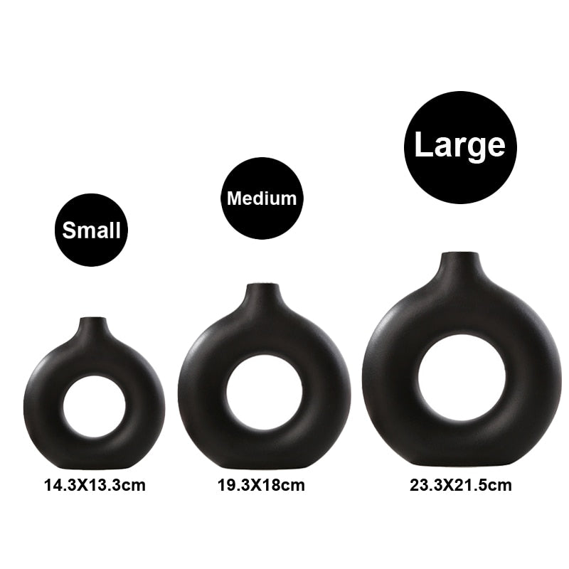 Nordic Vase Circular Hollow Ceramic Donuts Flower Pot Home Living Room Decoration Accessories Interior Office Desktop Decor Gift