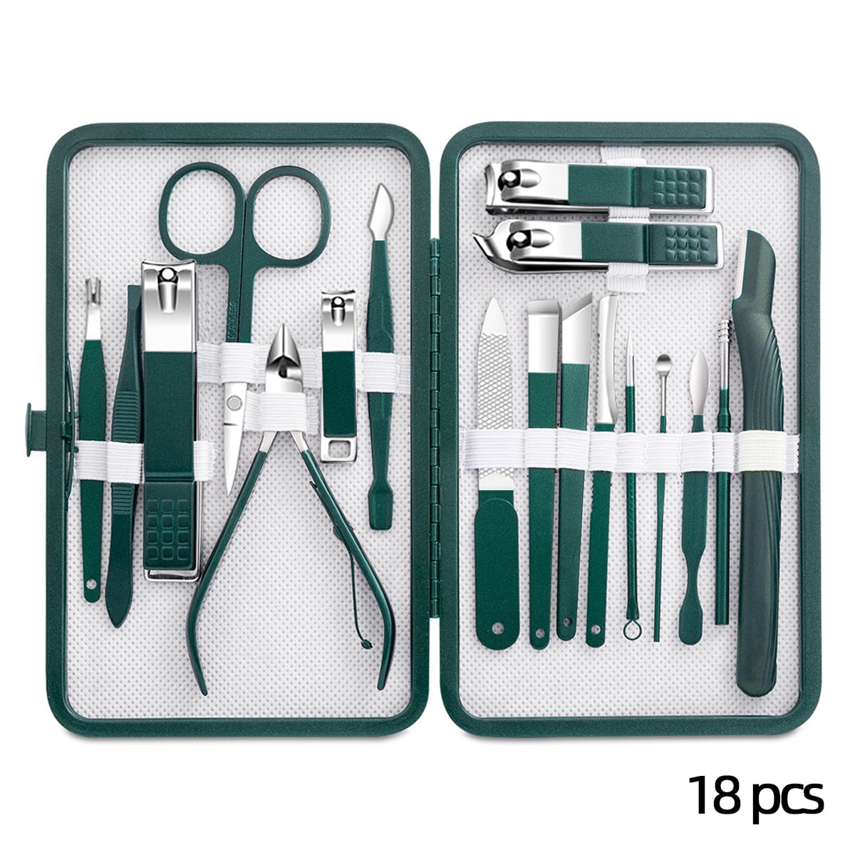 Stainless Steel Nail Clipper Set Grooming Tool Set With Portable Case Manicure Art Tool Green Nails Cut