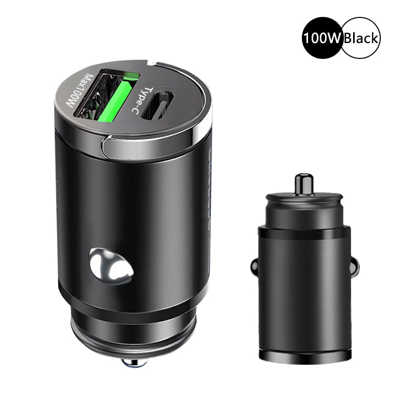 100W mini car charger, fast charging lighter for phone