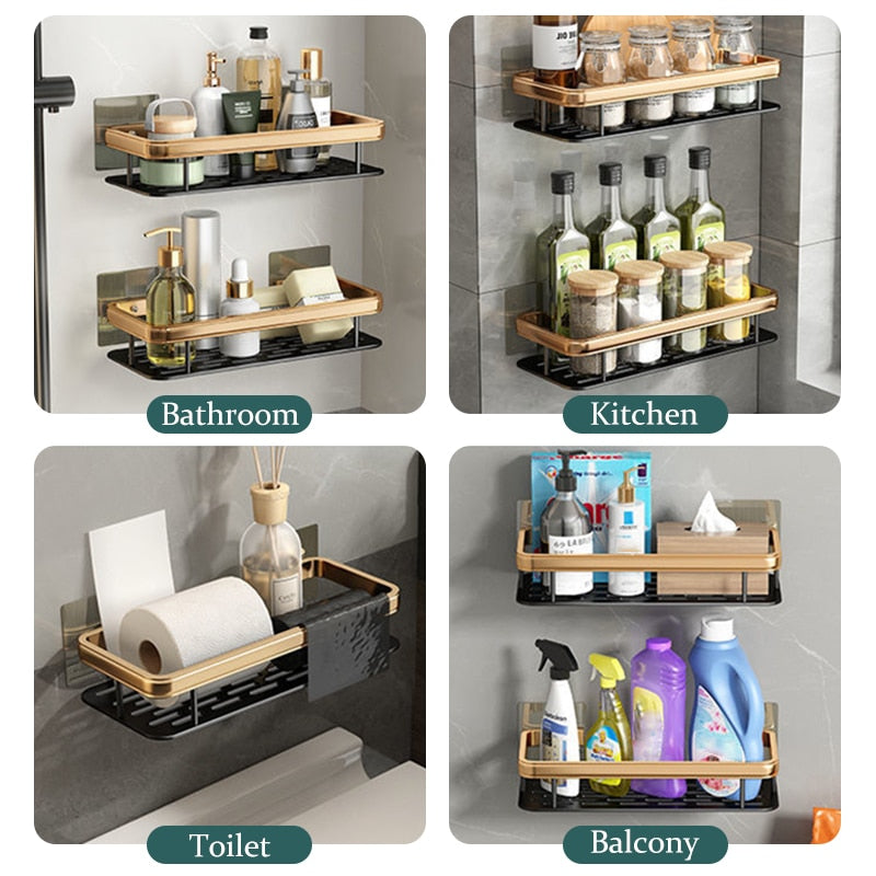 Bathroom Shelf Aluminum Alloy Shampoo Rack Makeup Storage Organizer Shower Shelf Bathroom Accessories No Drill Wall Corner Shelf