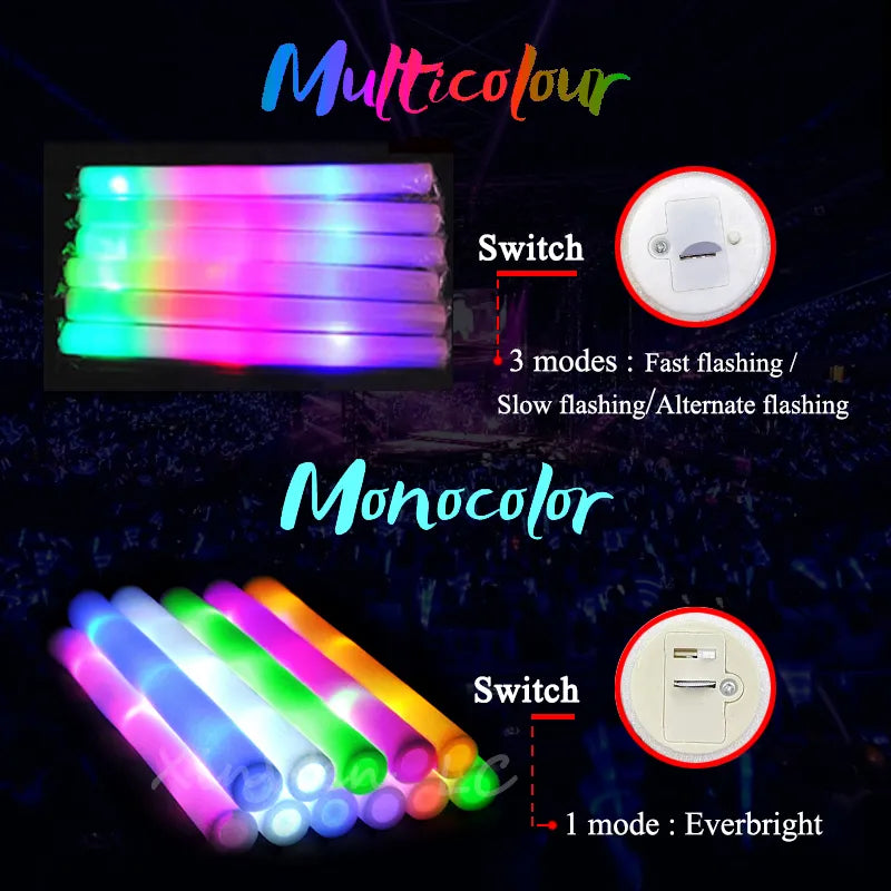 12/15/30/60pcs Bulk Colorful LED Glow Sticks RGB LED