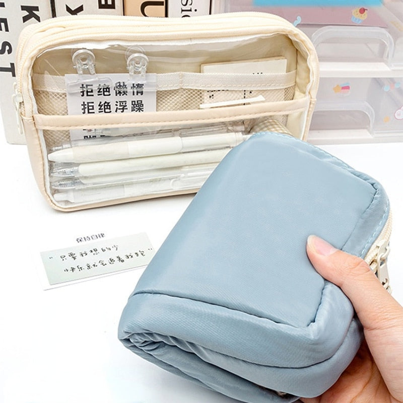 Transparent Pencil Bag Super Large Capacity Girl Stationery Holder Box Student Zipper Pencil Pouch Children School Supplies