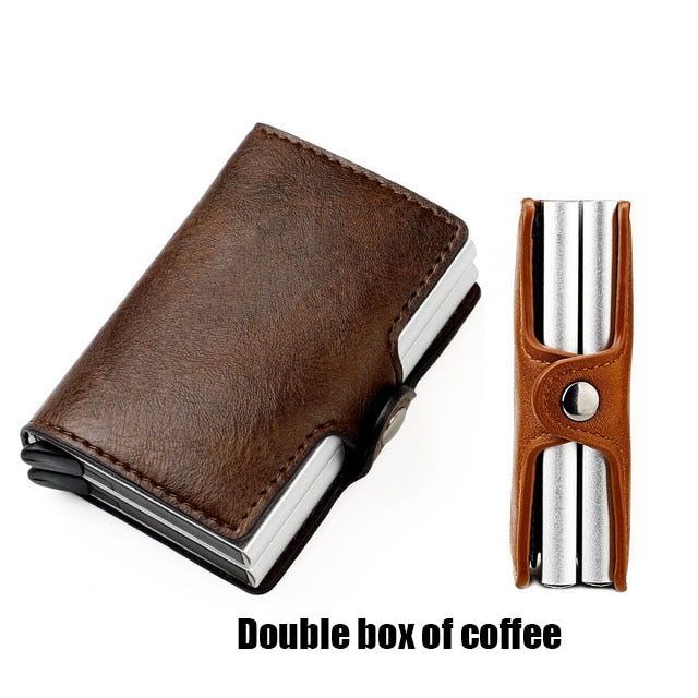 Custom RFID Blocking Men Wallet Credit Card Holder Leather Card Wallet Double Metal Box ID Card Holder Money Clip Purse New 2023