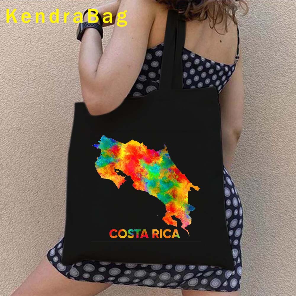 Vintage Arms of Costa Rica Country Map Flag San Jose Girl Soccer Gift Sunset Love Heart Shopper Canvas Tote Bag Shopping Handbag