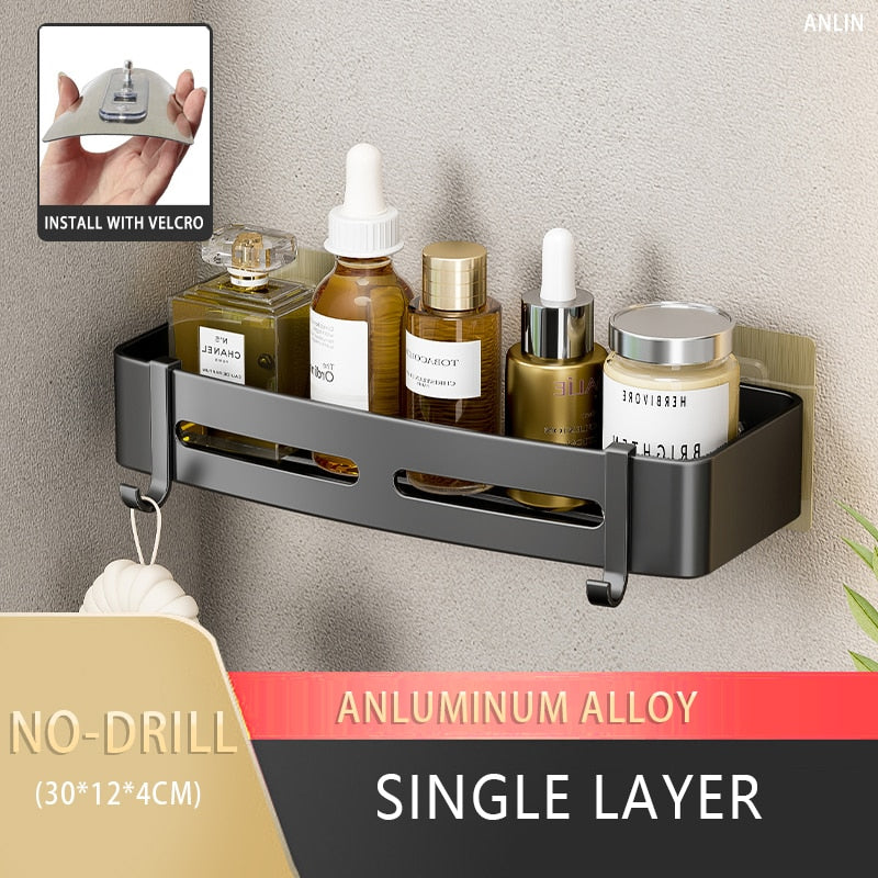 Bathroom Shelf No Drill Wall Mounted Shampoo Bottle Shower Corner Rack Toilet Storage Rack Aluminum Bathroom Kitchen Accessories