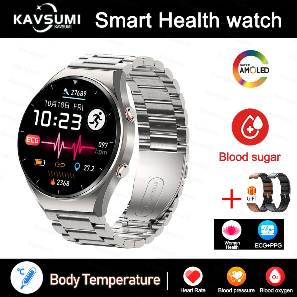 2023 New Non-Invasive Blood Glucose Smart Watch Men Full Touch Screen Sport Fitness Watches Bluetooth For Android ios Smartwatch