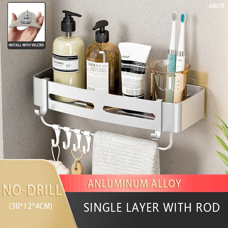 Bathroom Shelf No Drill Wall Mounted Shampoo Bottle Shower Corner Rack Toilet Storage Rack Aluminum Bathroom Kitchen Accessories