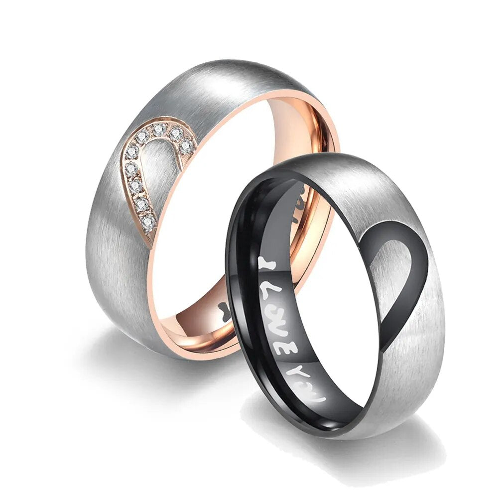 Rose Gold/Black Color Heart Couple Rings Stainless Steel Couples Lovers Love Promise Ring For Men Women Jewelry Dropshipping