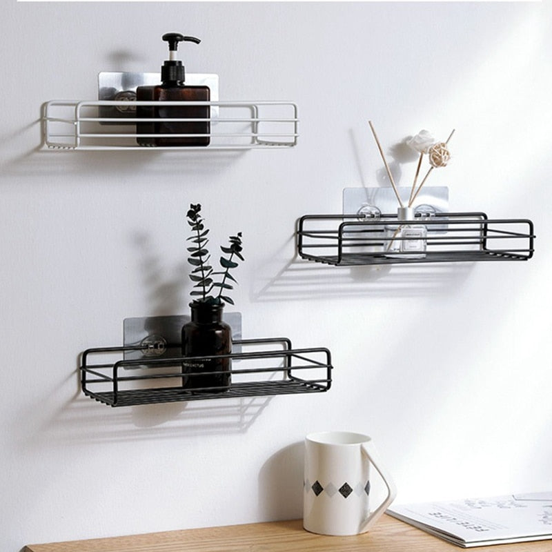 Bathroom Shelf Without Drilling Iron Shower Shelves Shampoo Storage Rack Cosmetic Holder Wall Mounted Shower Organizer