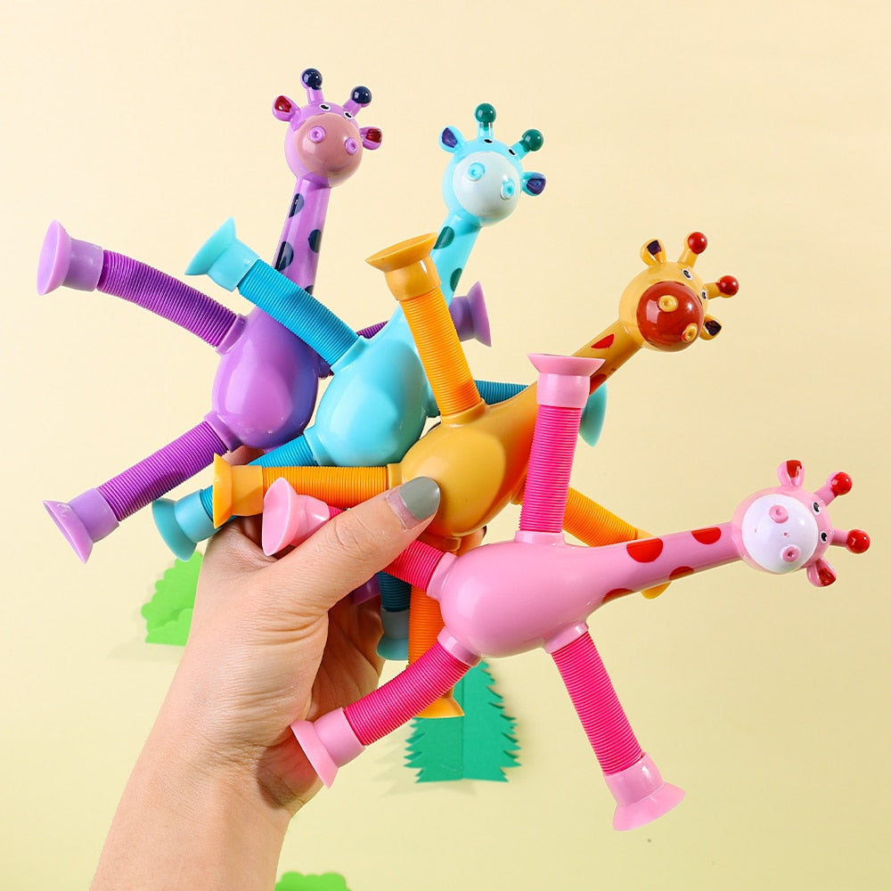 Children Suction Cup Giraffe Toys Pop Tubes Stress Relief Telescopic Giraffe Toy Sensory Bellows Toys Anti-stress Squeeze Toy