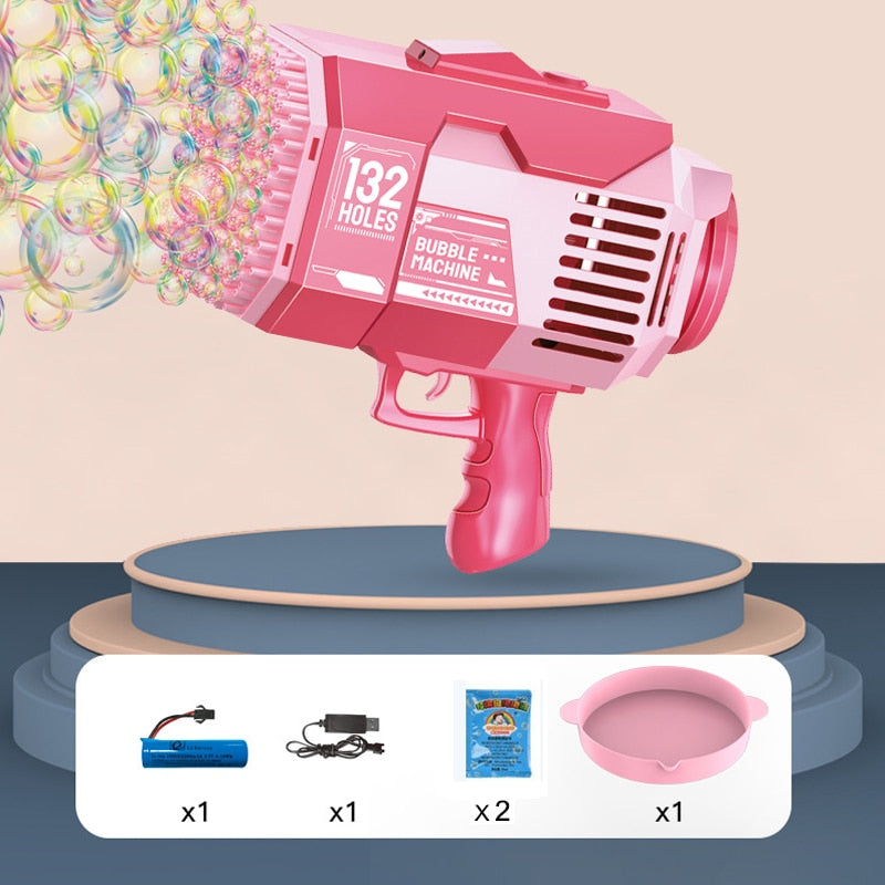 Bubble Gun Kids Toys Rocket 69 Holes Soap Bubbles Machine Gun Shape Automatic Blower With Light Pomperos Outdoor Toy Gifts Party