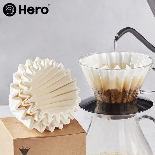 Hero 50/100 Pcs Coffee Cup Filter Paper White Cake Cup Wave Coffee Filter Paper Bowl Espresso Machine Accessories for 1-4 Cups