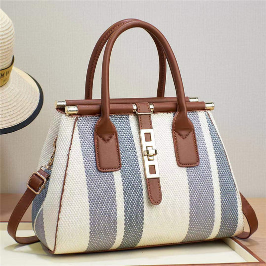 Fashion Women's Single Shoulder Crossbody Bags Striped Contrasting Color Portable Handbag Casual Popular High Quality Satchel