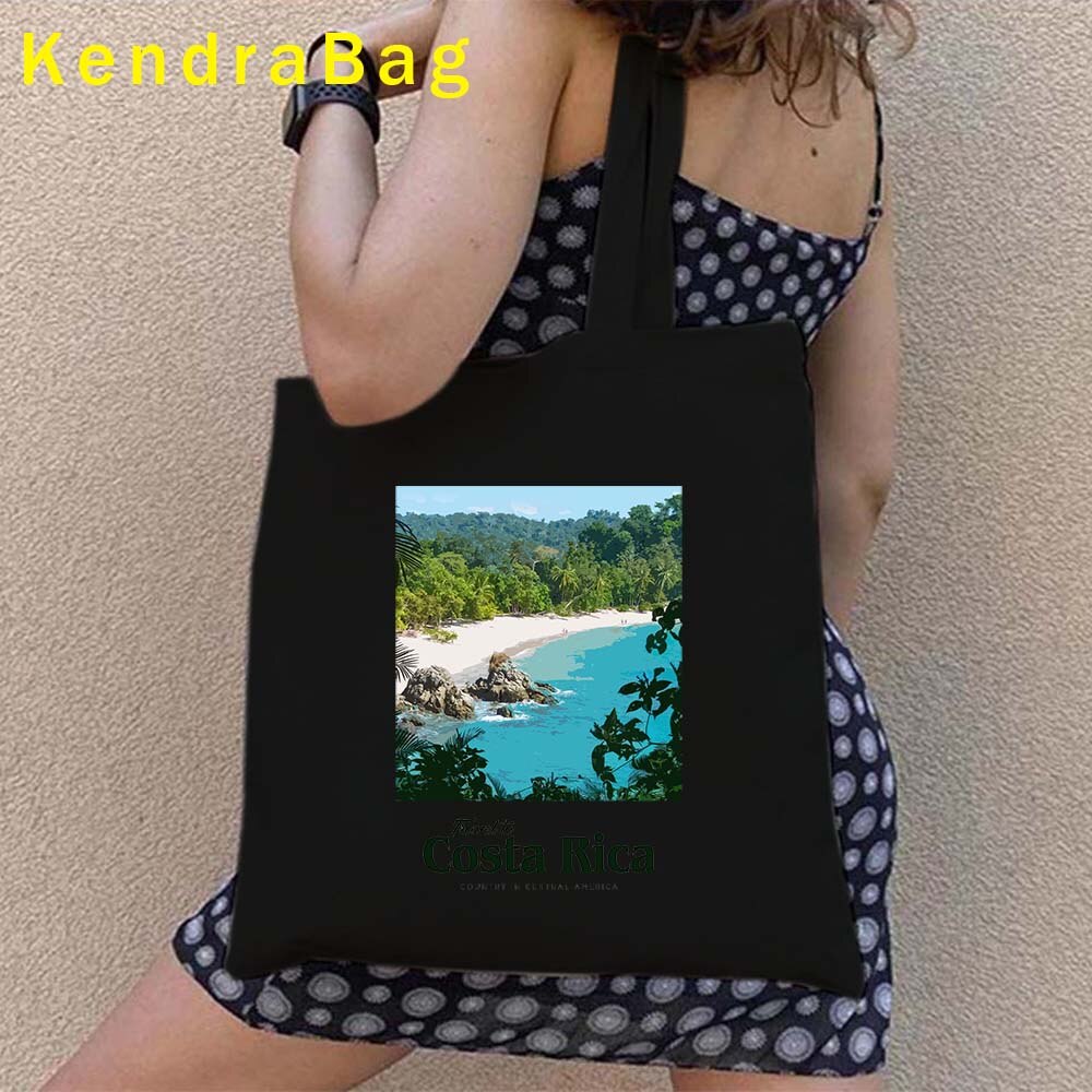 Vintage Arms of Costa Rica Country Map Flag San Jose Girl Soccer Gift Sunset Love Heart Shopper Canvas Tote Bag Shopping Handbag