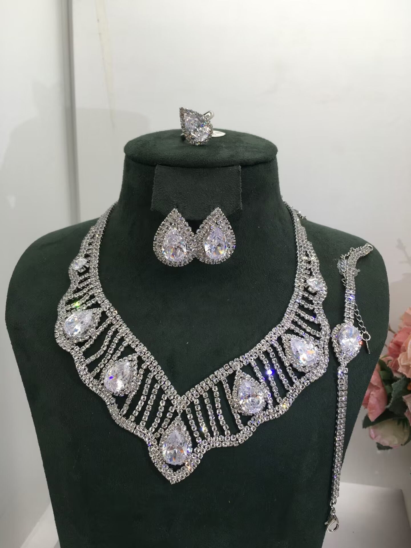 Janekelly 4pcs Bridal Zirconia Full Jewelry Sets For Women Party, Luxury Dubai Nigeria CZ Crystal Wedding Jewelry Sets