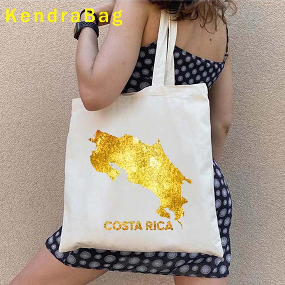 Vintage Arms of Costa Rica Country Map Flag San Jose Girl Soccer Gift Sunset Love Heart Shopper Canvas Tote Bag Shopping Handbag