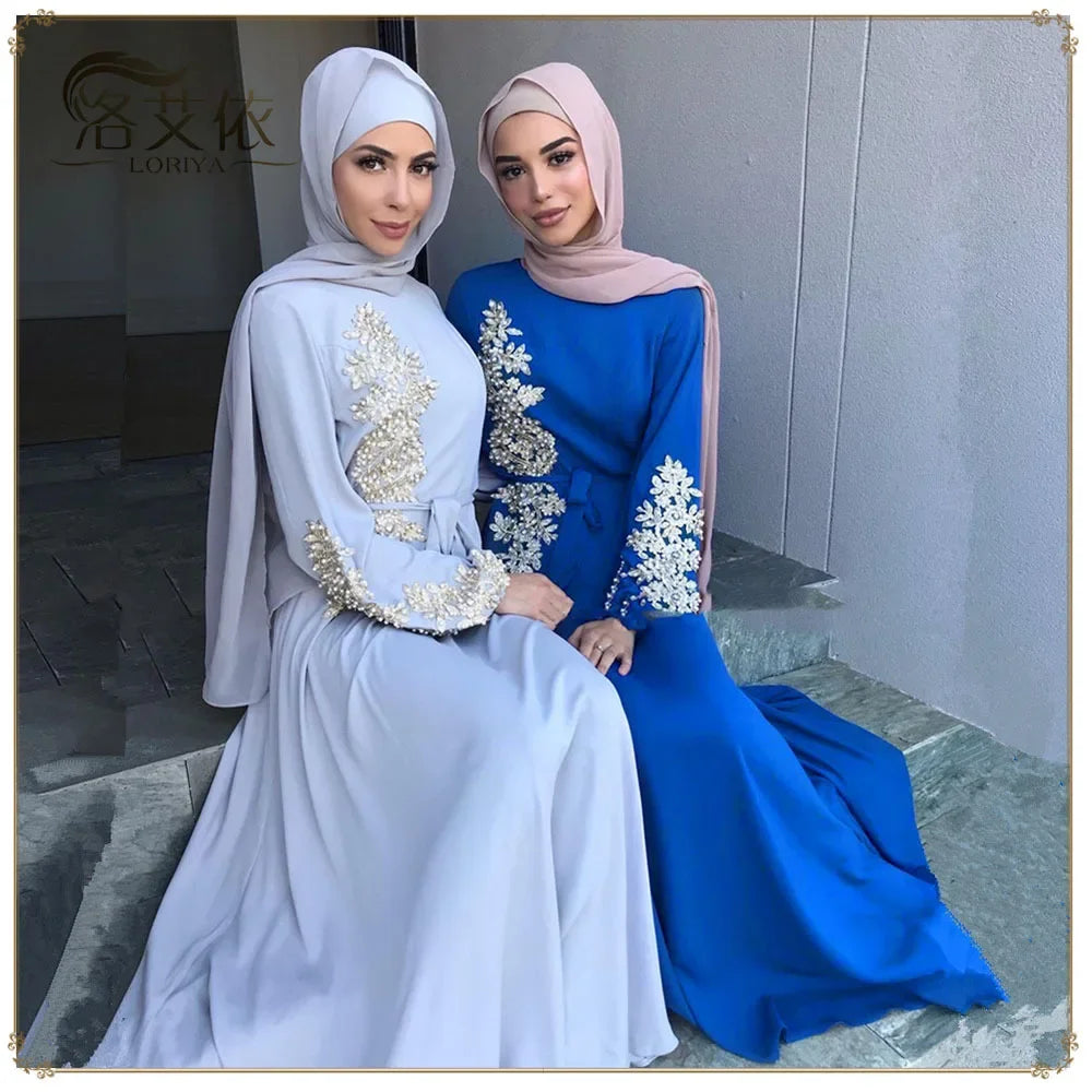 Abaya Embroidered Muslim Long Dress Women Pearls Kaftan Abayas Robe Femme Musulmane Dubai Hijab Vestido Islamic Clothing Abayat