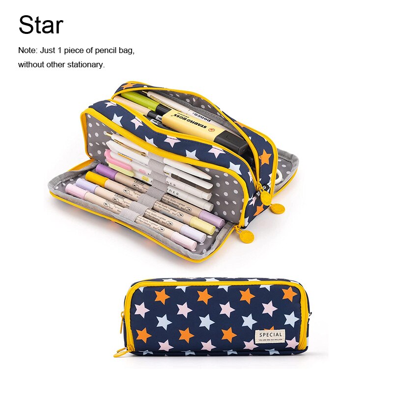 3 or 4 Compartment Purple Large Pencil Case Pen Bag School Student Pencil Cases Cosmetic Bag Stationery Organizer Office Supply