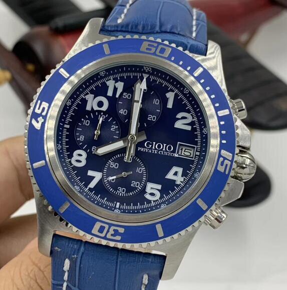 SuperOcean Blue Mens Watch Quartz Chronograph Rubber