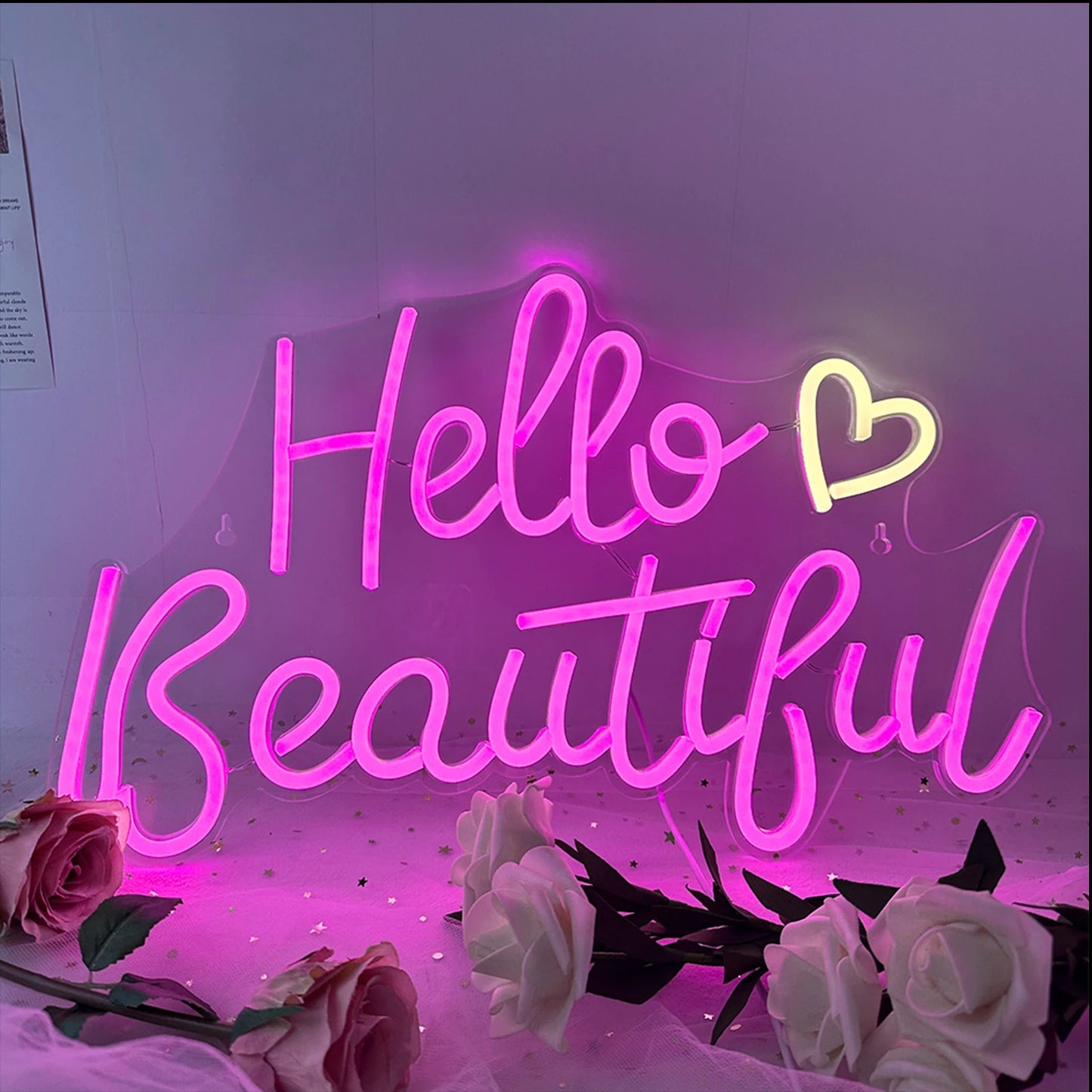 Ineonlife Hello Beautiful LED Light Made Neon Sign Bedroom House Wedding Bar Party Festival Room Wall Decor Valentines Day Gift