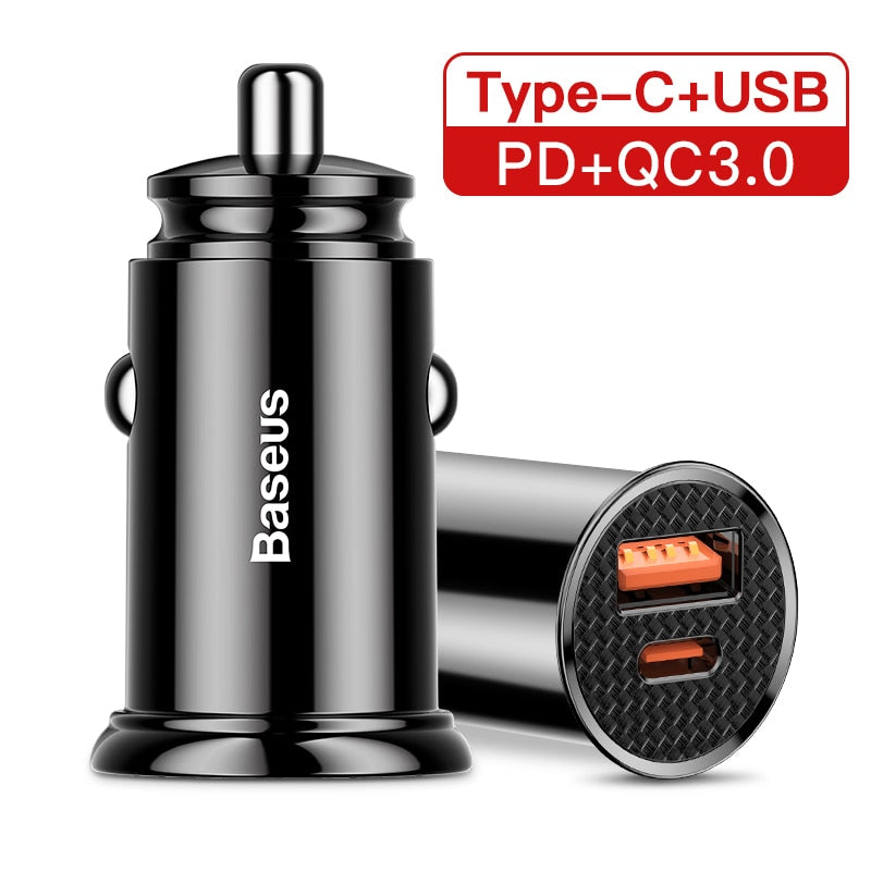 Baseus 30W Car Charger QC 4.0 QC 3.0 For Xiaomi Huawei Supercharge SCP Samsung AFC PD Fast Charging For IP USB C Phone Charger