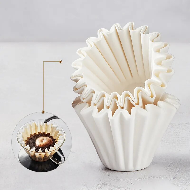 Hero 50/100 Pcs Coffee Cup Filter Paper White Cake Cup Wave Coffee Filter Paper Bowl Espresso Machine Accessories for 1-4 Cups