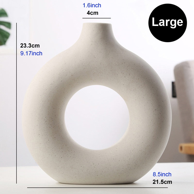 Nordic Vase Circular Hollow Ceramic Donuts Flower Pot Home Living Room Decoration Accessories Interior Office Desktop Decor Gift