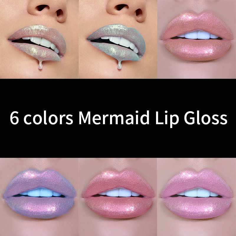 6 Colors Glitter Liquid Lip Gloss Tint Laser Holographic Lipsticks Cosmetics Shiny Pigment Waterproof Makeup Mermaid Lip Gloss