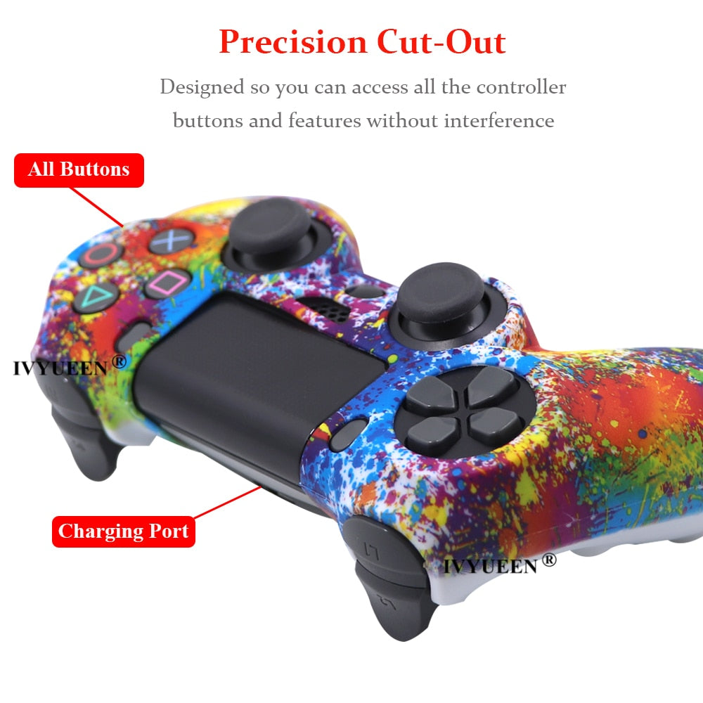 IVYUEEN 19 Colors Silicone Camo Protective Skin Case for Sony Dualshock 4 PS4 DS4 Pro Slim Controller Thumb Grips Joystick Caps