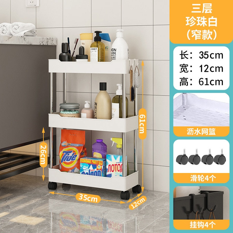 3/4Tier Durable Rolling Trolley Multi-storey Cart Storage Shelf Movable Gap Storage Rack Kitchen Bathroom Slim Slide Organizer