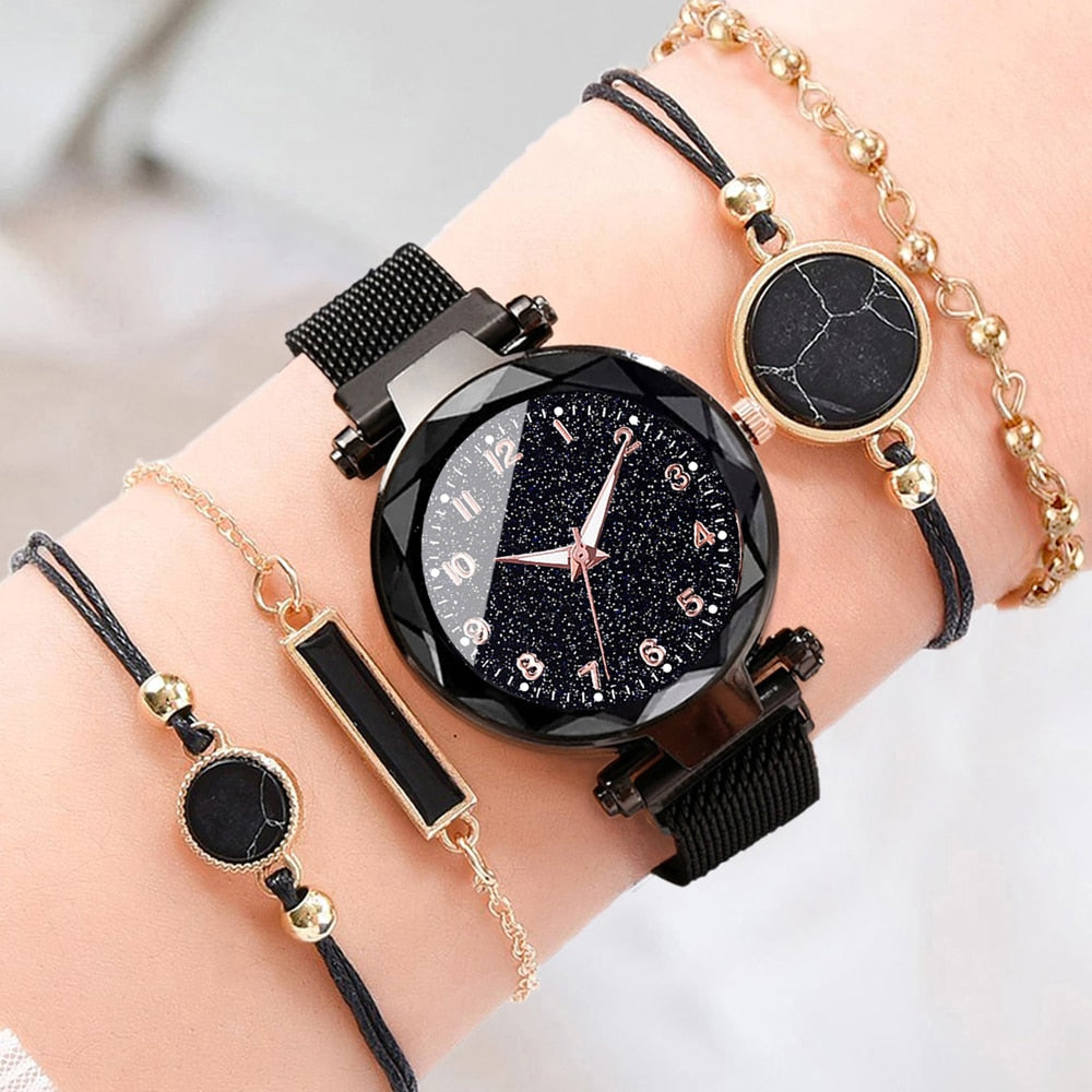 5PCS Watch Set Luxury Magnet Buckle Women Watches Dropshipping Bracelet Ladies Quartz Wrist Watch Female Clock Gift Reloj Mujer